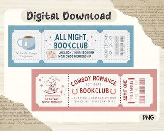 Cowboy Romance and All Night Bookclub Bookmark Designs | PNG File | Printable Bookmarks | Bookish Gift | Instant Download | Personal Use