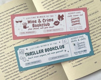 Thriller and Wine & Crime Bookmarks | True Crime Bookmarks | Bookish Gift | Bookmark Ticket | Bookclub Bookmark | Murder Mystery Bookmarks