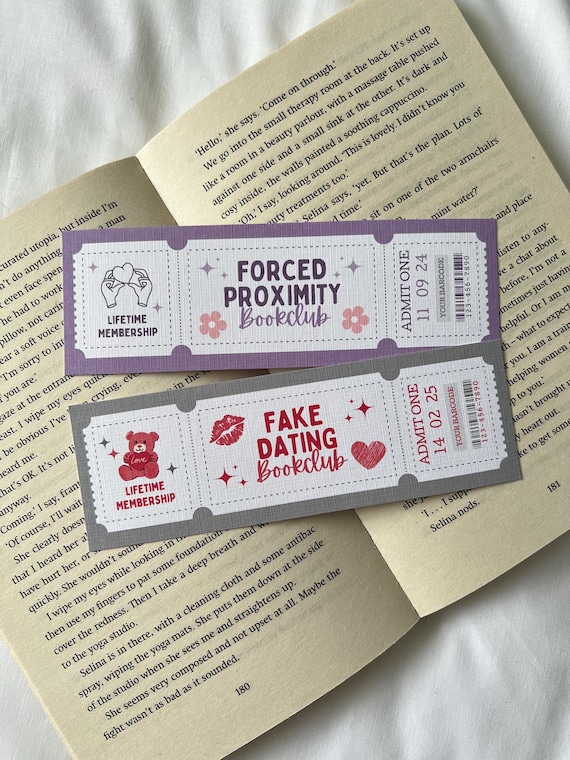 Forced Proximity and Fake Dating Bookmarks | Trope Bookmarks | Bookish Gift | Bookmark Ticket | Bookclub Bookmark | Cute Bookmarks