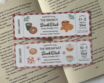Brunch and Breakfast Bookclub Bookmarks | Cozy Bookmarks | Bookish Gift | Bookmark Ticket | Checkered Bookmark | Picnic Blanket Bookmarks