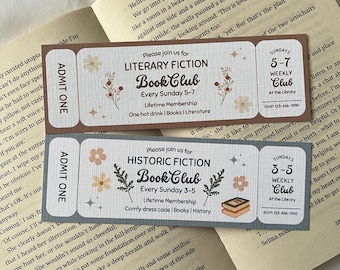 Historic Fiction and Literary Fiction Bookmarks | Academia Bookmarks | Bookish Gift | Bookmark Ticket | Bookclub Bookmark | Cute Bookmarks