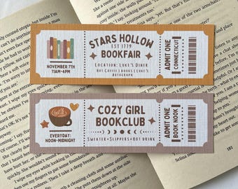 Cozy Girl and Bookfair Bookmarks | Bookish Gift | Bookmark Ticket | Bookclub Bookmark | Cute Bookmarks | Autumn Fall Bookmarks