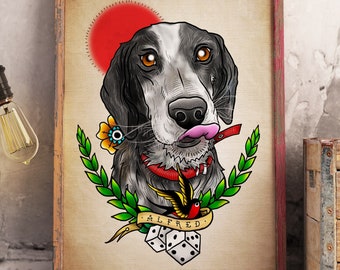Custom Oldschool Dog Portrait + Free Tattoo Design