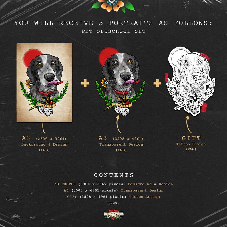 Custom Oldschool Dog Portrait Free Tattoo Design image 10