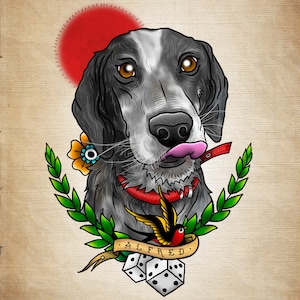 Custom Oldschool Dog Portrait Free Tattoo Design image 2