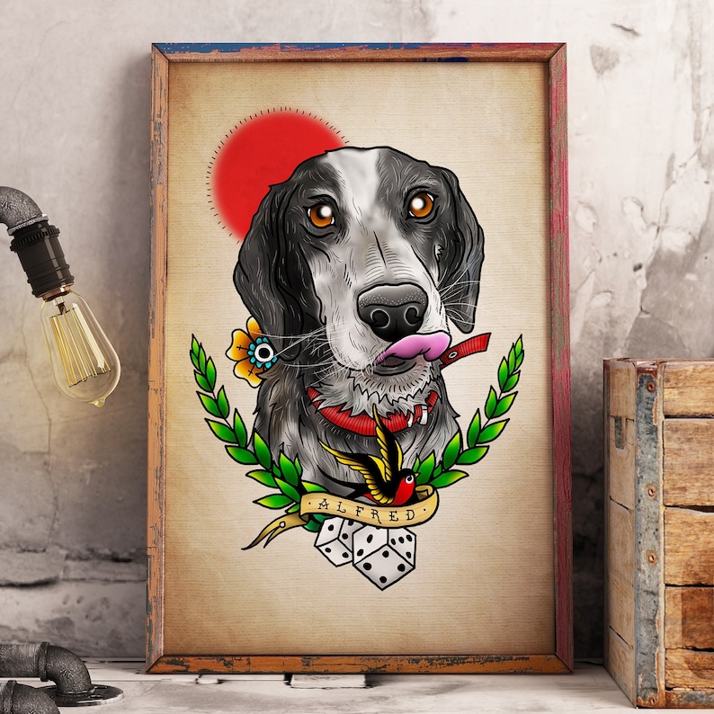 Custom Oldschool Dog Portrait Free Tattoo Design image 1