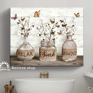 Farmhouse Bathroom Canvas Art: Relax Soak Unwind - Funny Restroom Sign