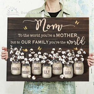 Custom Mother Day Gifts For Mom, Birthday Gifts For Mom Sign With Kids Name, Mom Flower Jars Wall Art, Mother&#39;s Day Gifts For Grandma, Nana