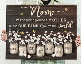 Custom Mother's Day Gift For Mom, Birthday Gifts For Mom Sign With Kids Name, Mom Flower Jars Wall Art, Mother's Day Gifts For Grandma, Nana