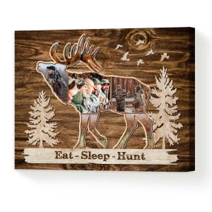 Hunting Elk Photo Collage Canvas, Father&#39;s Day Gift For Hunter, Hunting Gifts For Men, Christmas Gift for Hunting Dad, Husband, Son, Grandpa