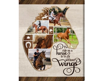 Custom Horse Photo Collage Canvas, Horse Head Wall Art, Christmas Gifts For Horse Lover, Horse Rider Gifts, Horse Sign, Gifts For Horse Girl