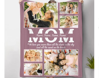 Personalized Photo Collage Christmas Gift For Mom, Mom Blanket Gift, Mom Birthday Gift Picture Blanket, Grandma Blanket Gift From Grandkids