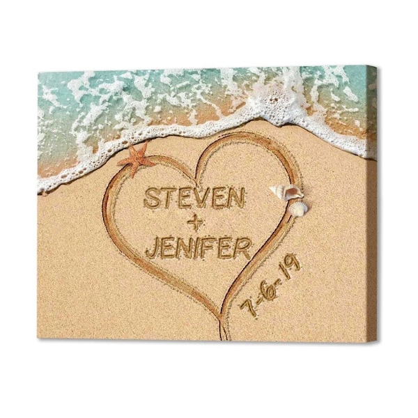 Couple Names Written in Sand, Valentine Gifts For Husband, Wedding Gifts For Couple, Anniversary Gift For Wife, Beach House Decor Wall Art