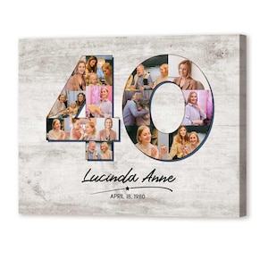 Personalized 40th Birthday Photo Collage Canvas, 40th Birthday Gifts For Men, Gifts For Husband, 40th Birthday Gifts for Mom, Gifts For Wife