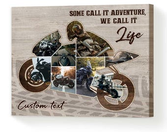 Personalized Motorcycle Photo Collage Canvas: Gift for Motorcycle Riders