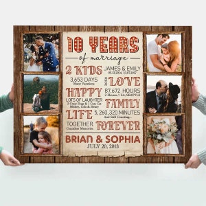 Personalized 10 Years Anniversary Photo Canvas, 10th Wedding Anniversary Gift for Her, 10 Year Of Marriage Gift, 10 Anniversary Gift For Him