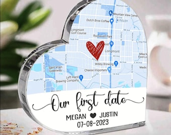 Custom First Date Map Acrylic Plaque - Anniversary Gift