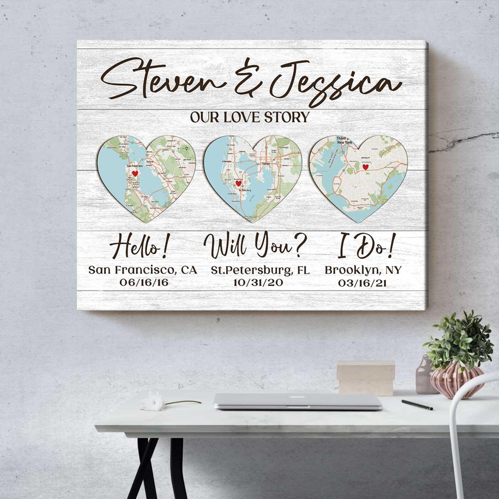 Custom Love Story Map Canvas Print, Anniversary Gift - Etsy