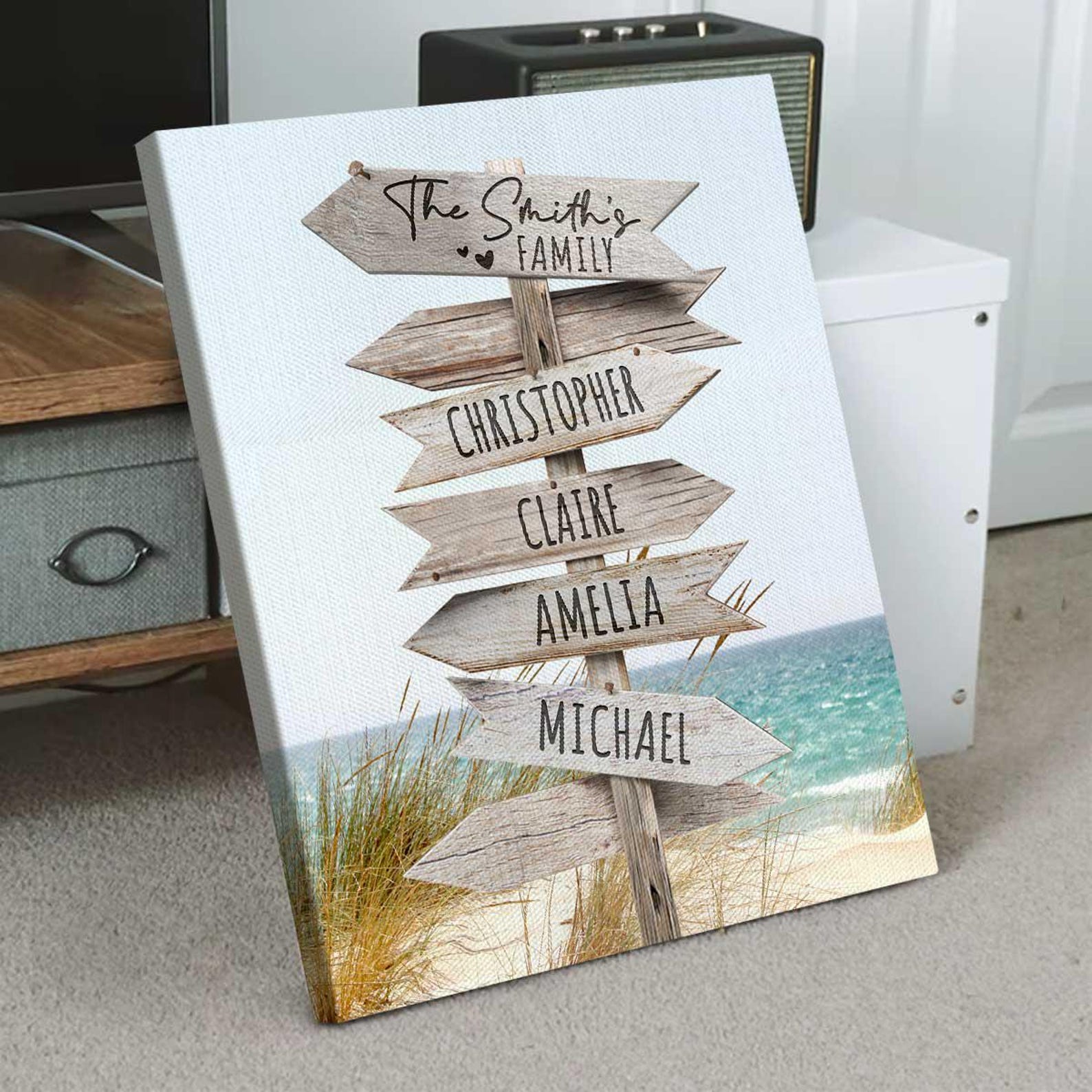 View of Personalized Beach Sign Canvas: Family Name, Coastal Decor - Etsy