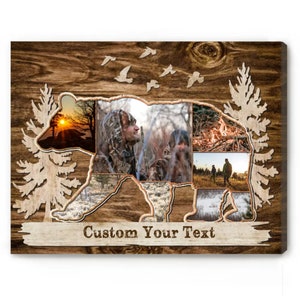 Personalized Bear Hunting Photo Collage Canvas, Christmas Gifts for Bear Hunter, Bear Hunting Gifts For Dad, Grandpa, Husband, Son