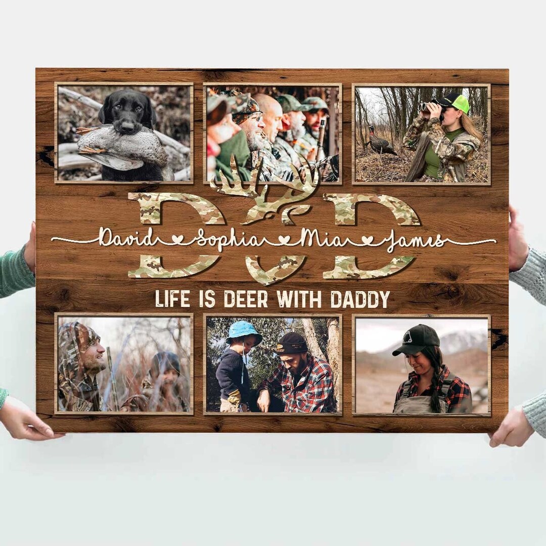 Hunting Dad Photo Collage Canvas, Hunting Christmas Gifts for Dad, Deer