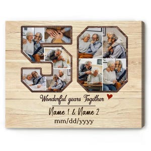 Personalised 50th Anniversary Gifts For Parents, Golden Anniversary Gift Picture Collage, 50-Year Of Marriage Photo Print, 50 Number Collage