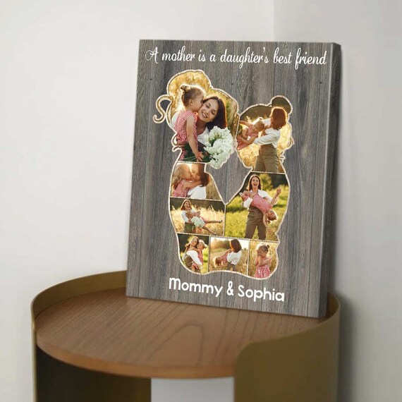 Best Mom Ever - Heart Shaped Photo Collage Canvas Print