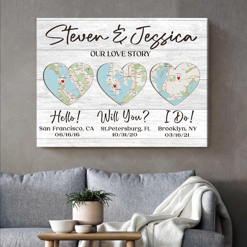 Custom Love Story Map Canvas Print, Anniversary Gift - Etsy