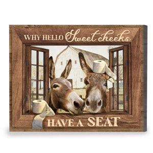 Funny Donkey Bathroom Canvas Art: Farmhouse Animal Wall Decor