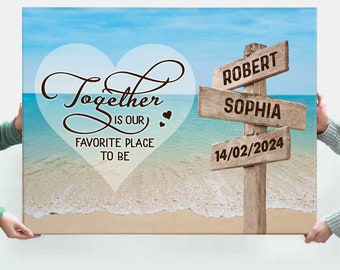 Personalized Couple Name Beach Sign Canvas, Couple Anniversary Gifts