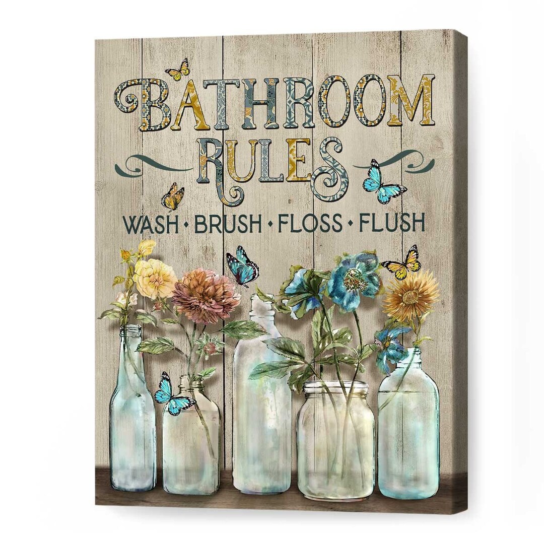Vintage Bathroom Wall Art, Bathroom Rules Sign, Farmhouse Bathroom Decor, Floral Bathroom Art ...