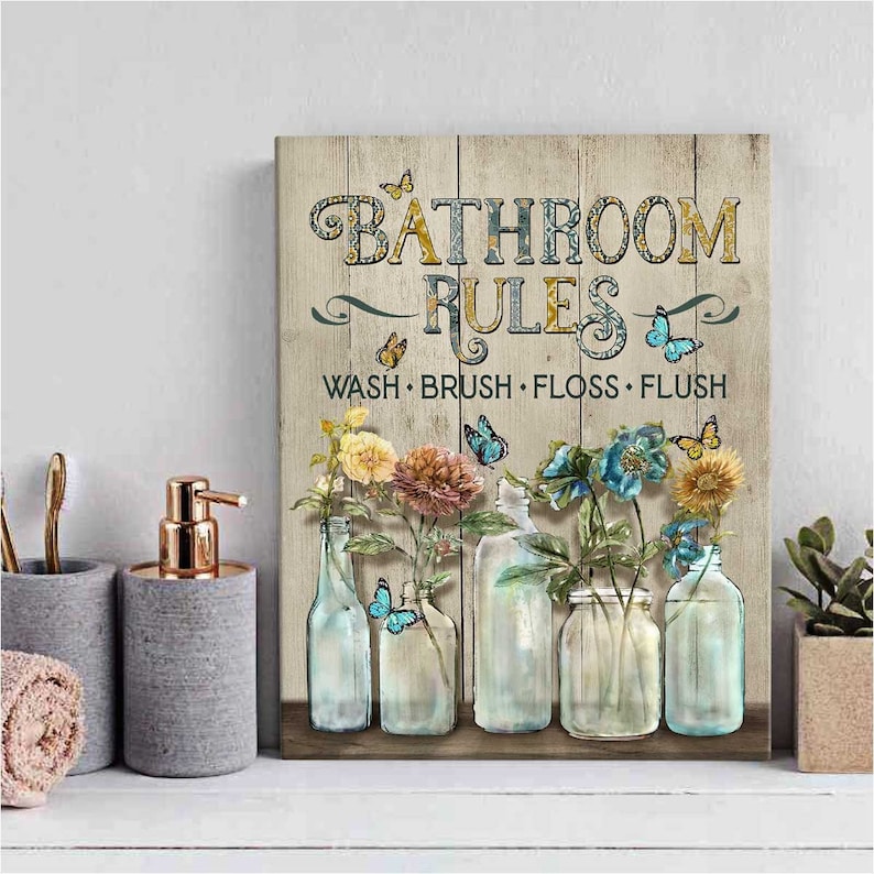 Vintage Bathroom Wall Art Bathroom Rules Sign Farmhouse - Etsy