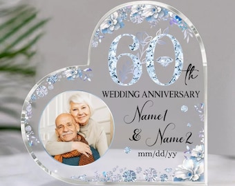 Personalized 60th Anniversary Heart Acrylic Plaque, 60 Years Anniversary Gifts