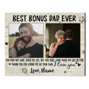 Custom Gifts For Best Bonus Dad Canvas, Father’s Day Gifts For Step Dad From Kids, Father&#39;s Day Gifts For Husband, Birthday Gift For StepDad