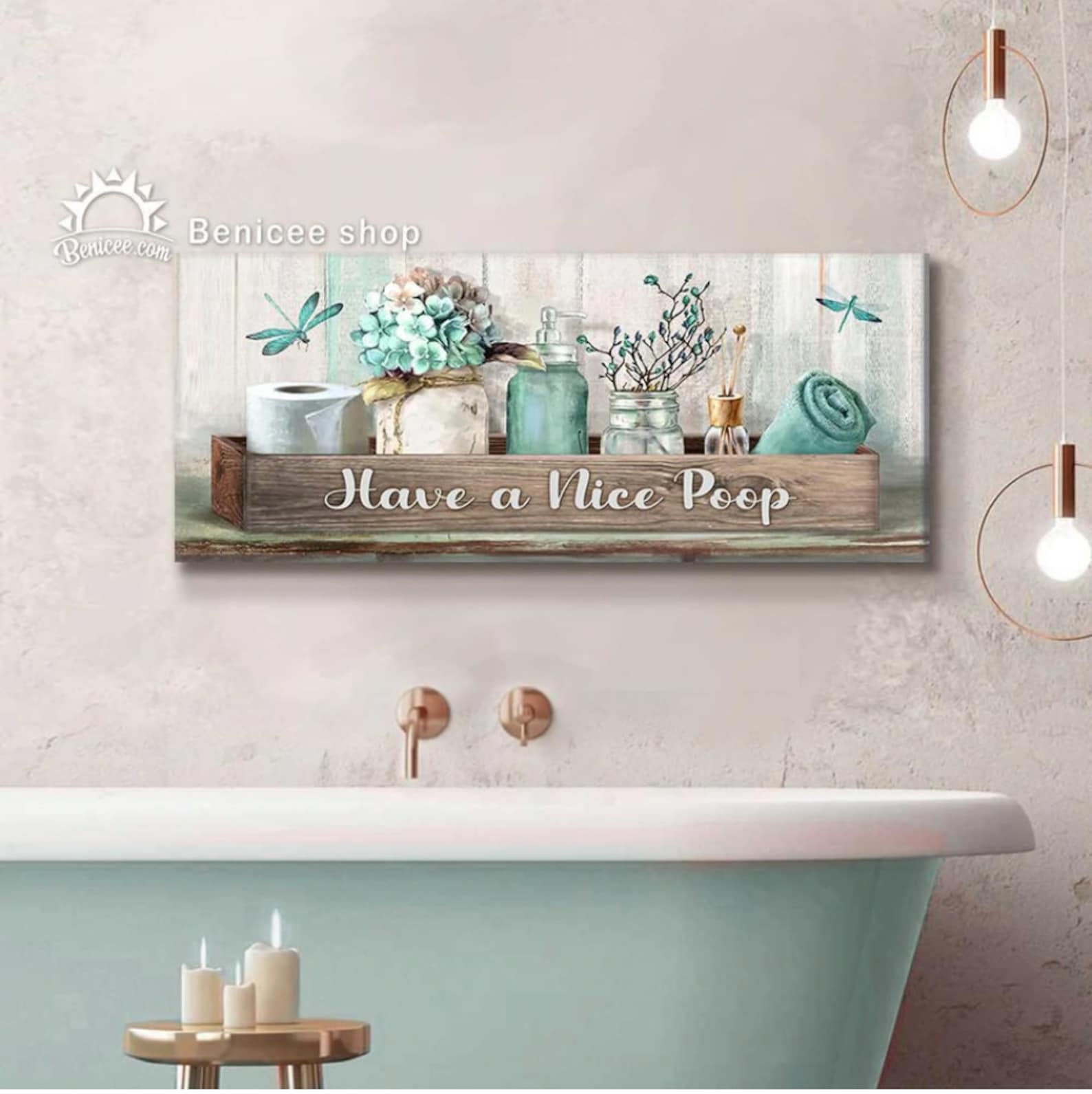 Vintage Floral Bathroom Wall Art Canvas, Multi Colors & Sayings ...