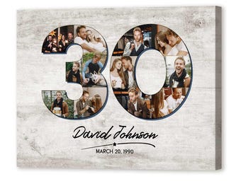 Personalized 30th Birthday Photo Collage Canvas Gift: 30 Year Old Birthday Gifts