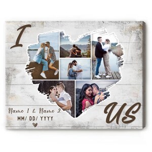 Personalized Heart Shaped Couple Photos Collage Canvas, Gifts for Boyfriend, Husband, Anniversary Gifts For Wife, Wedding Gifts for Couple