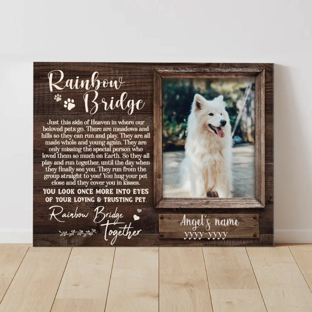Custom Pet Memorial Wall Art, Rainbow Bridge Poem for Pet Loss Gifts