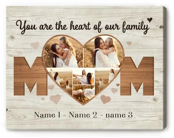 Gifts For Mom Photo Collage Wall Art, Mom You Are The Heart Of Our Family, Mother's Day Gifts From Husband, Birthday Gifts For Mom, Grandma