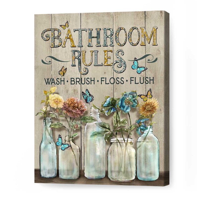 Vintage Bathroom Wall Art Bathroom Rules Sign Farmhouse Etsy