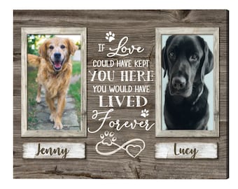 Personalized Pet Memorial Canvas: Double Picture Frame, Dog Loss Sympathy Gift