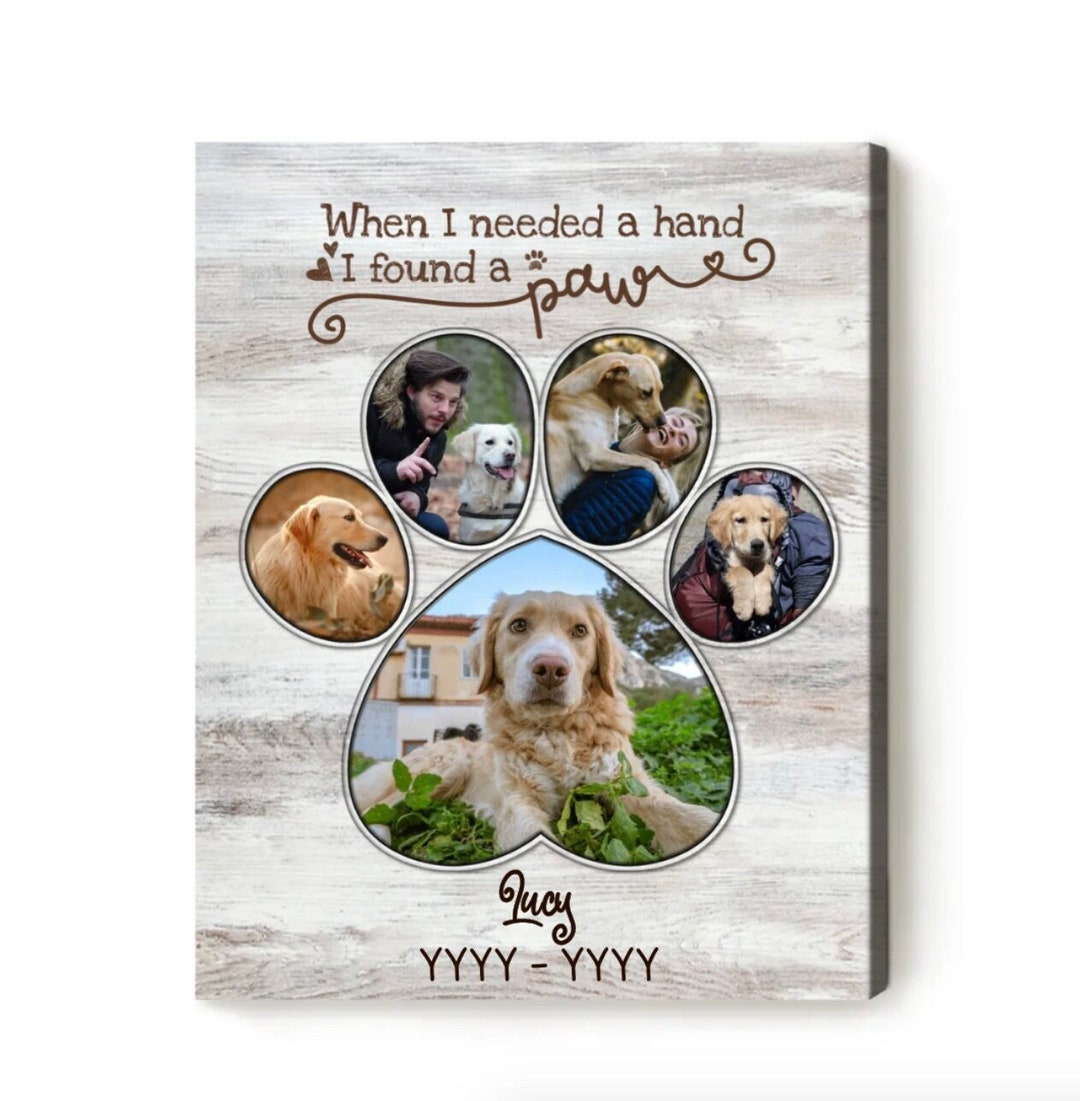 Personalized Paw Print Photo Collage Canvas, Pet Memorial Photo Gifts ...