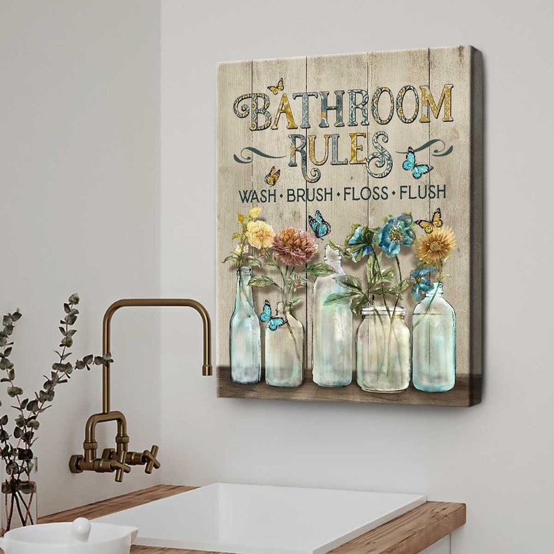 Vintage Bathroom Wall Art Bathroom Rules Sign Farmhouse Etsy
