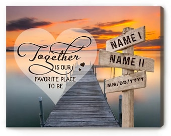 Personalized Couple Names Sunset Canvas: Anniversary Gift For Husband/Wife