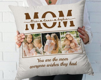 Personalized Linen Pillow Mother's Day Gifts, Mom Photo Pillow, Gifts For Mom From Daughter, From Son, Birthday Gifts for Mother From Kids