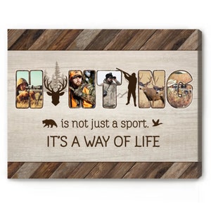 Personalized Hunting Photo Collage Canvas, Hunting Father&#39;s Day Gift, Hunting Sign, Christmas Gift For A Hunter, Gifts For Son, Dad, Husband