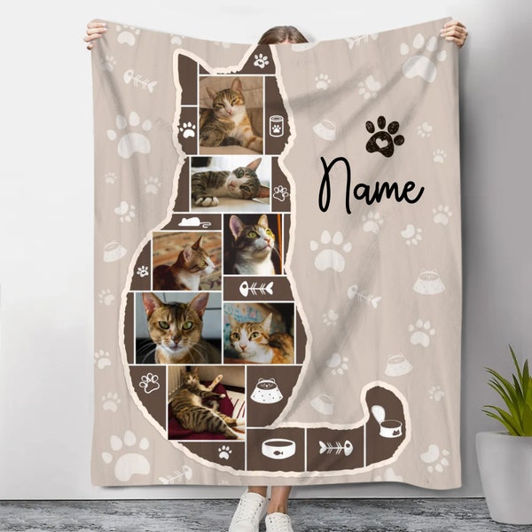 Personalized Cat Photo Collage Blanket, Cat Lover Gifts, Cat Photo Blanket, Cat Mom Gifts, Cat Dad Gifts, Fleece Cat Blankets, Cat Gifts