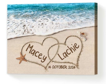 Personalized Beach Couple Canvas Sign, Valentine Gifts For Wife/Husband