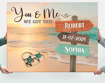 Personalized Sea Turtle Couple Canvas, Beach Sign Couple Names Wall Art
