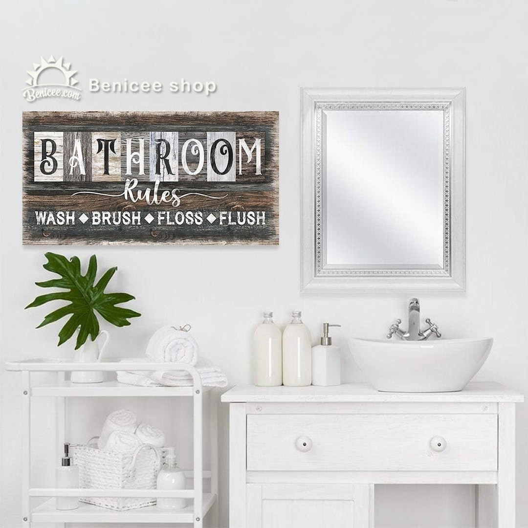 Bathroom Rules Wall Art, Large Bathroom Signs, Farmhouse Bathroom